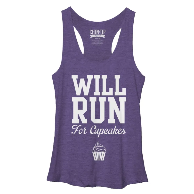 Women's CHIN UP Will Run for Cupcakes Racerback Tank Top sold by Chin Up Apparel