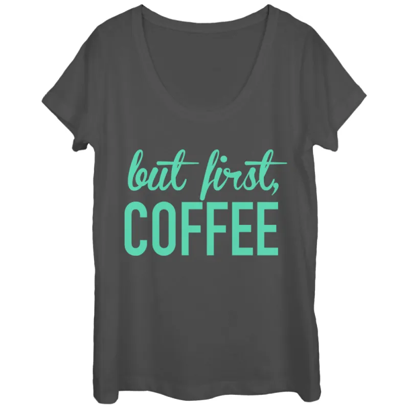 Women's CHIN UP First Coffee Scoop Neck sold by Chin Up Apparel
