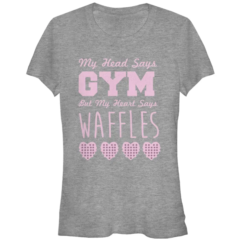 Junior's CHIN UP Head Says Gym Heart Says Waffles T-Shirt sold by Chin Up Apparel