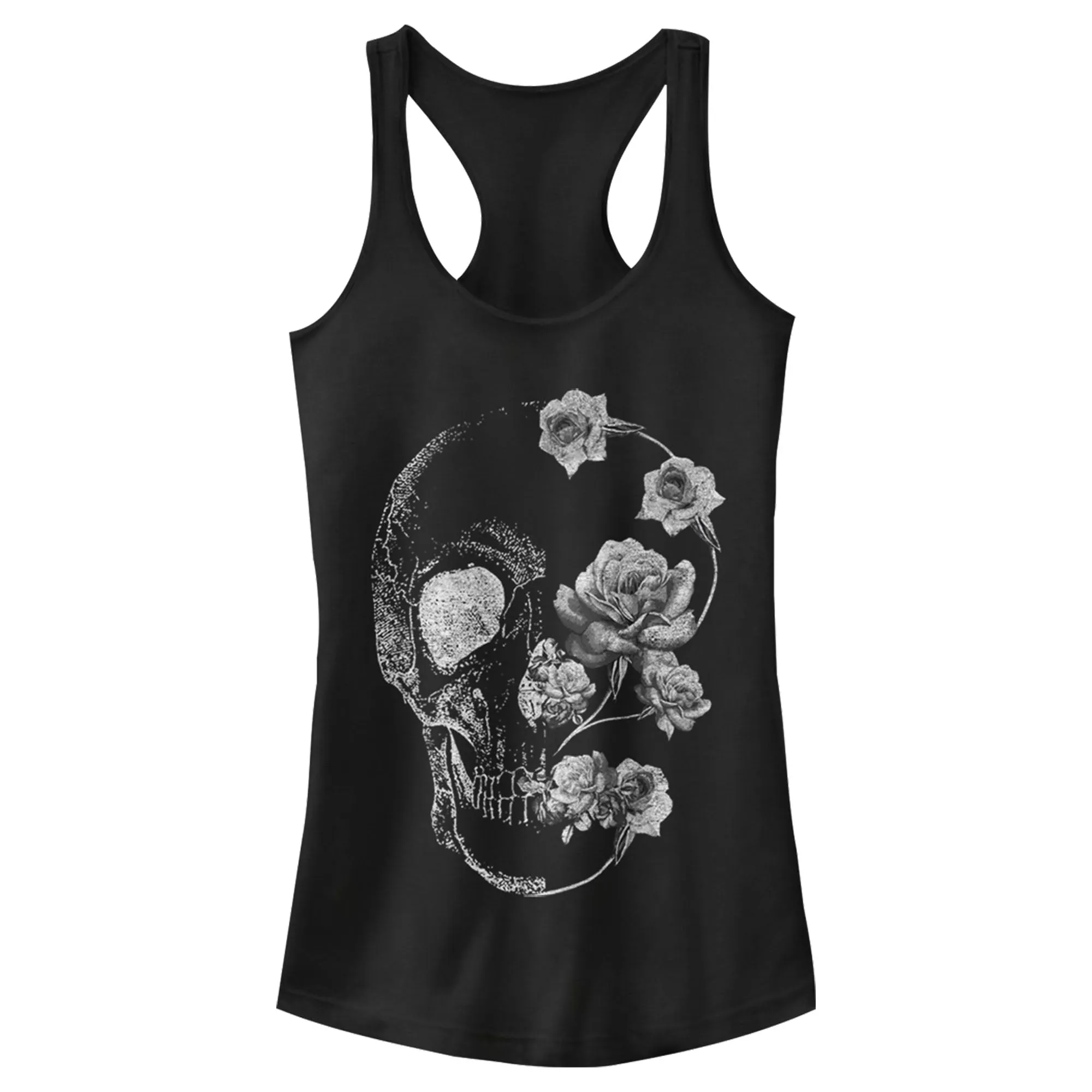Junior's CHIN UP Rose Skull Portrait Racerback Tank Top sold by Chin Up Apparel