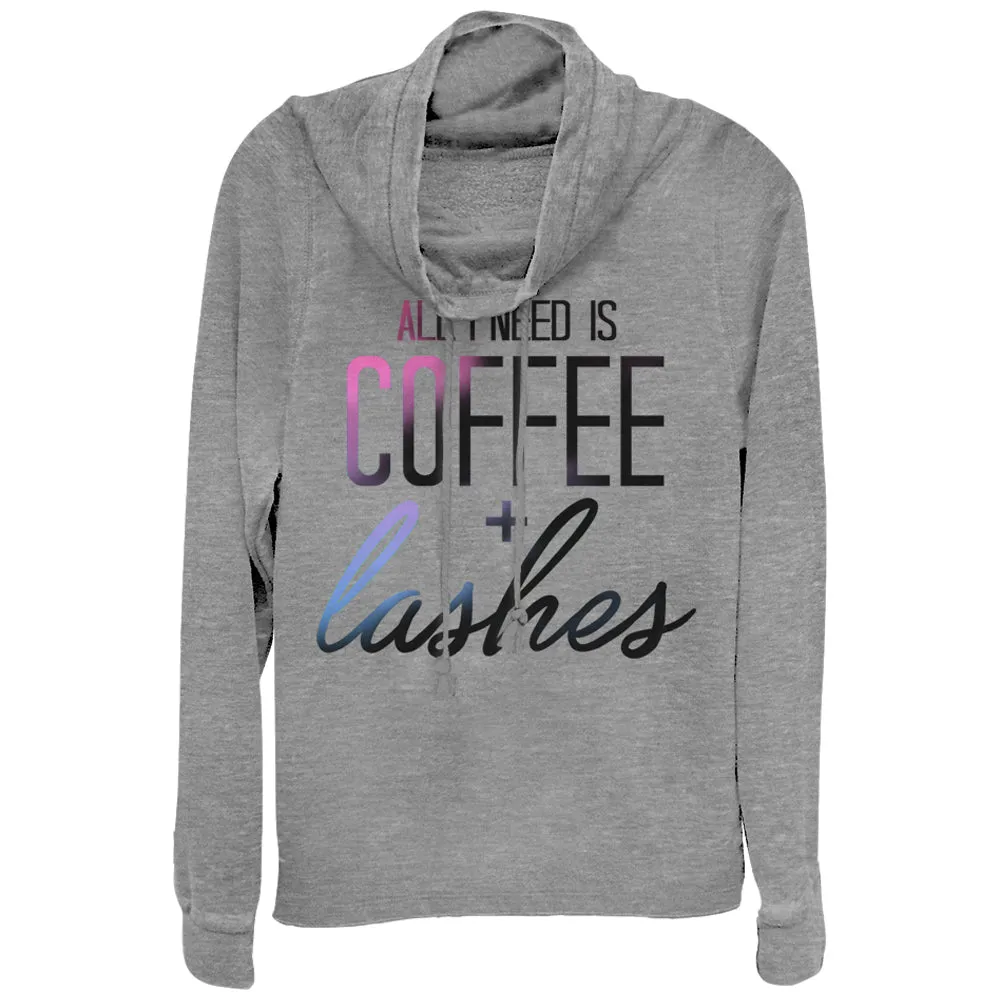Junior's CHIN UP Coffee and Lashes Cowl Neck Sweatshirt sold by Chin Up Apparel