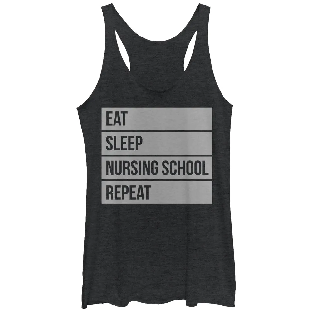 Women's CHIN UP Eat Sleep Nursing School Repeat Racerback Tank Top sold by Chin Up Apparel
