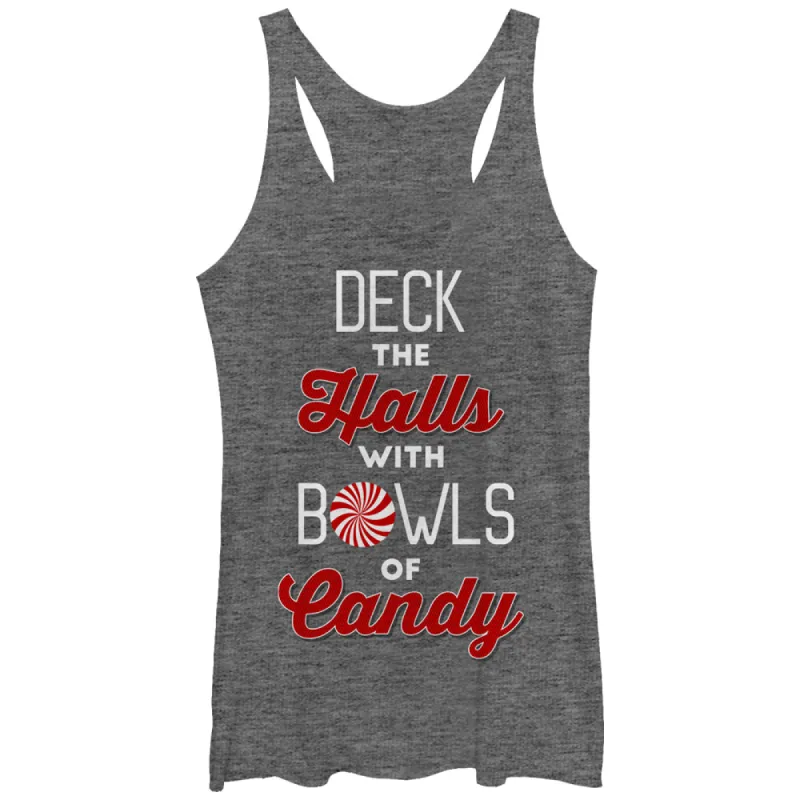 Women's CHIN UP Christmas Candy Deck the Halls Racerback Tank Top sold by Chin Up Apparel