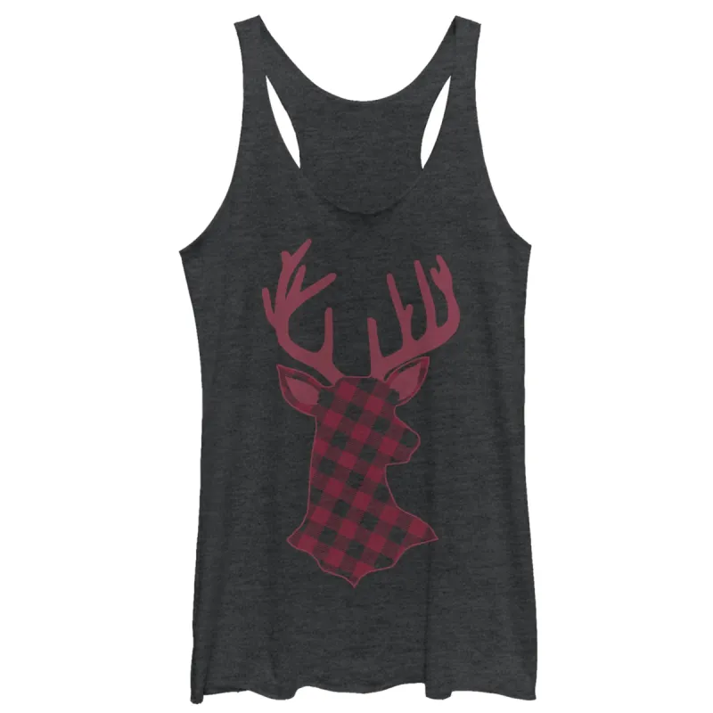 Women's CHIN UP Christmas Flannel Reindeer Print Racerback Tank Top sold by Chin Up Apparel