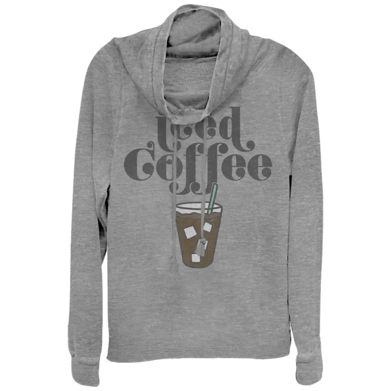 Junior's CHIN UP Iced Coffee Cowl Neck Sweatshirt sold by Chin Up Apparel