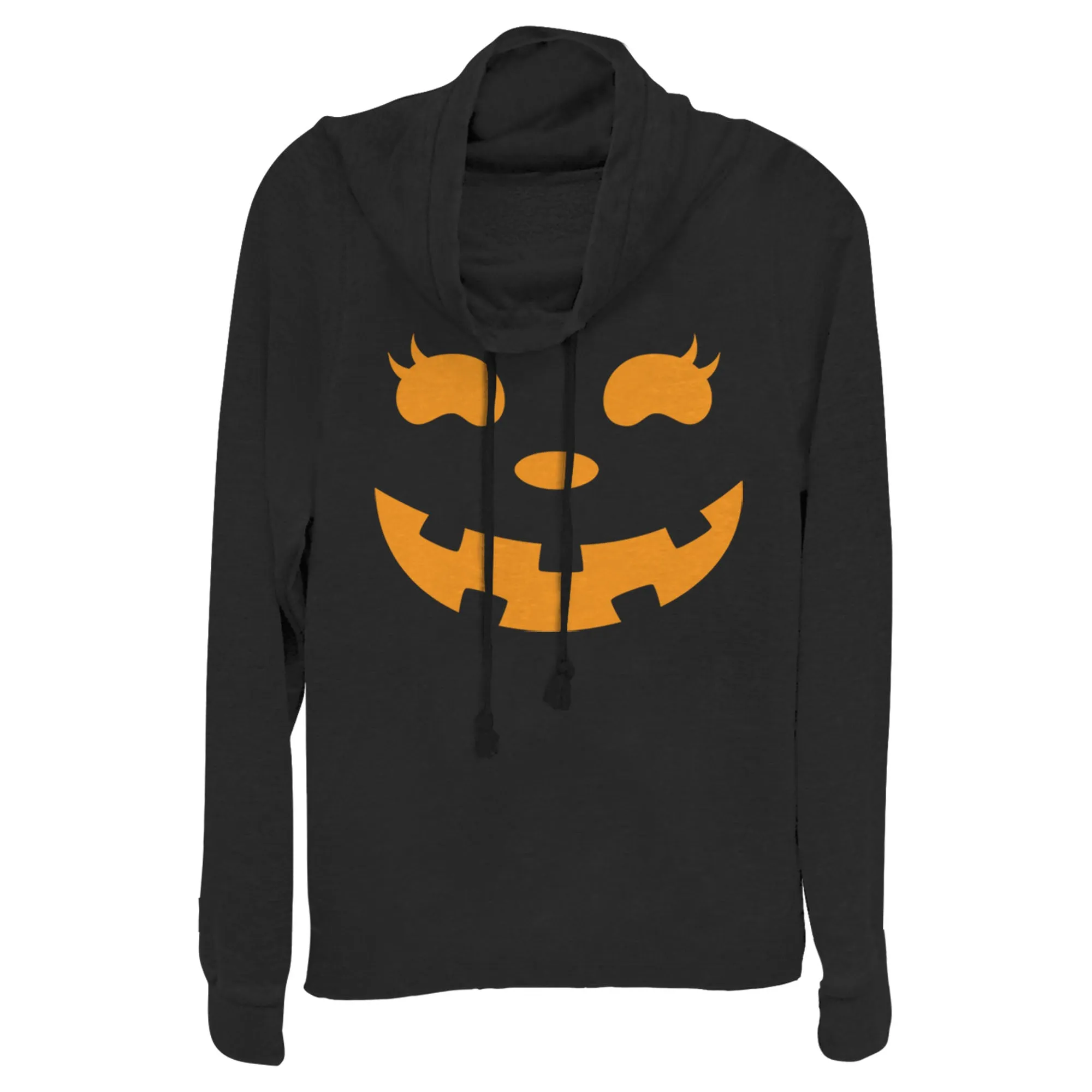 Junior's CHIN UP Halloween Jack o' Lantern Face Cowl Neck Sweatshirt sold by Chin Up Apparel product image thumbnail 3