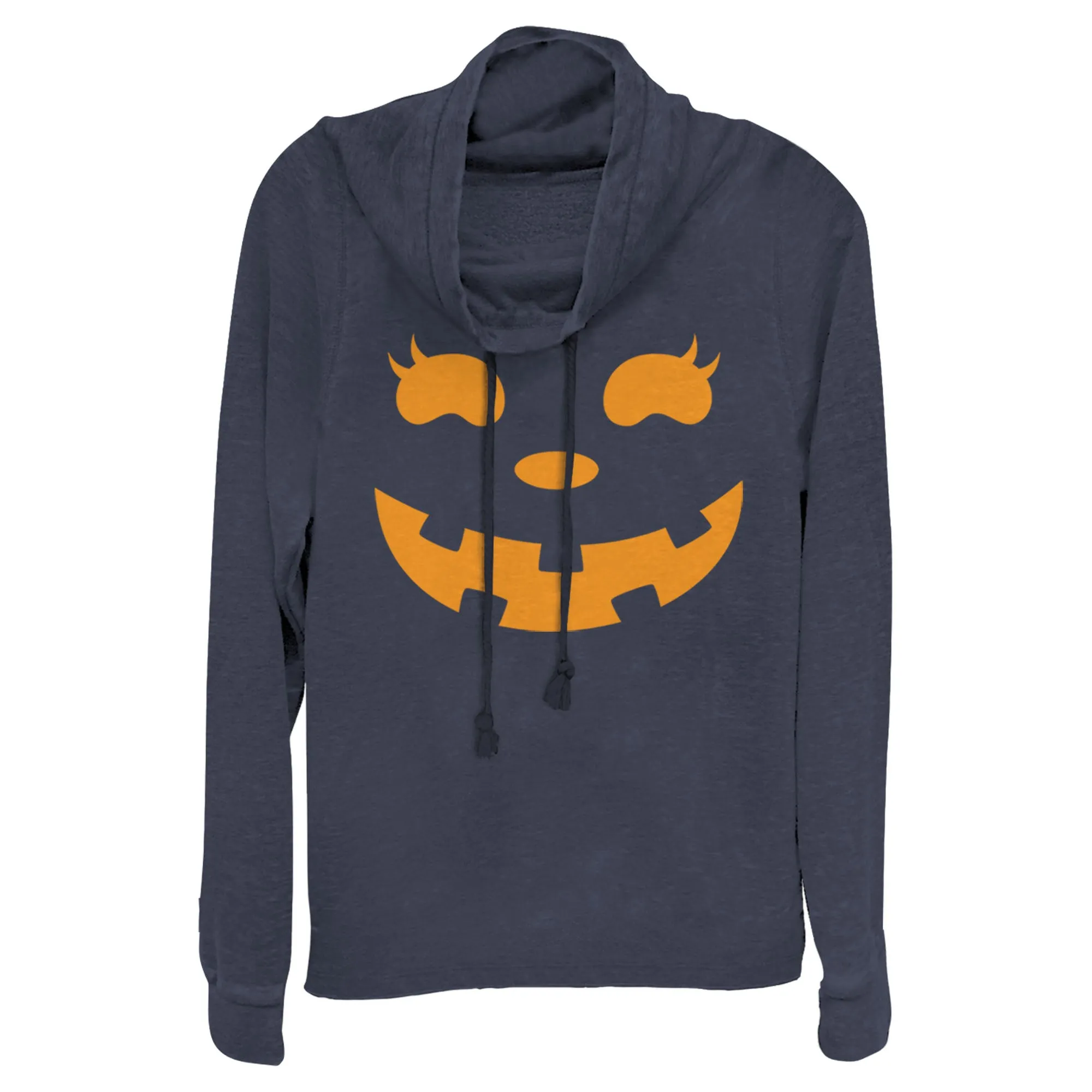 Junior's CHIN UP Halloween Jack o' Lantern Face Cowl Neck Sweatshirt sold by Chin Up Apparel