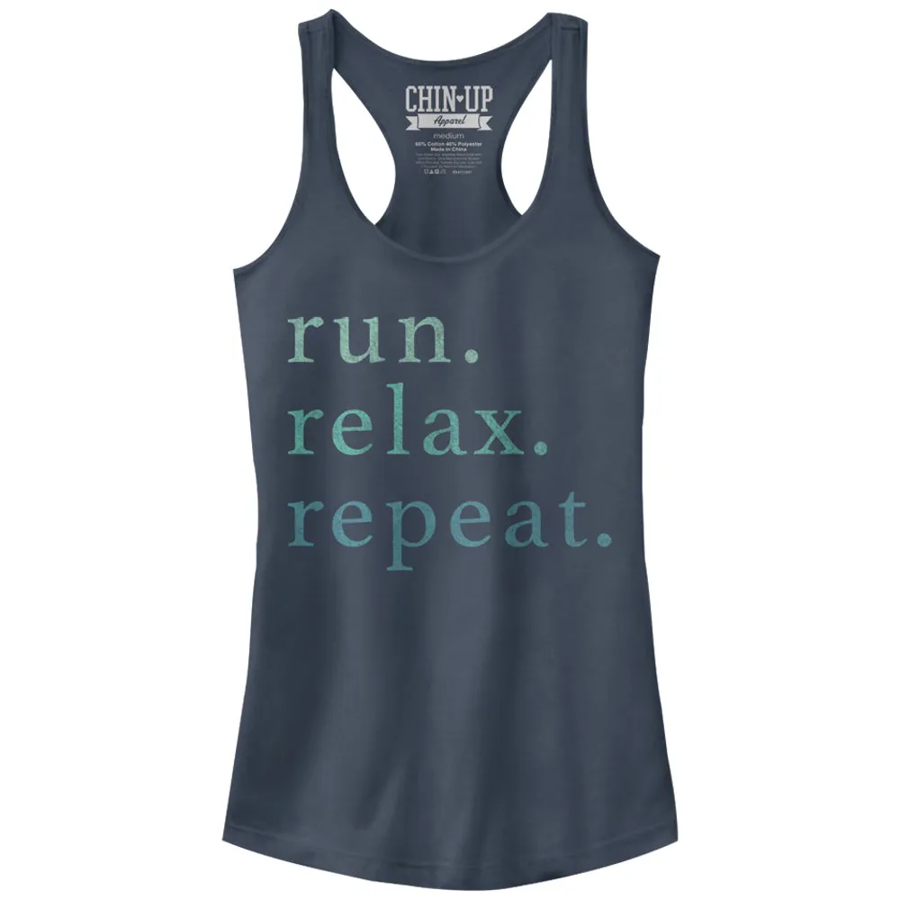 Junior's CHIN UP Run Relax Repeat Racerback Tank Top sold by Chin Up Apparel