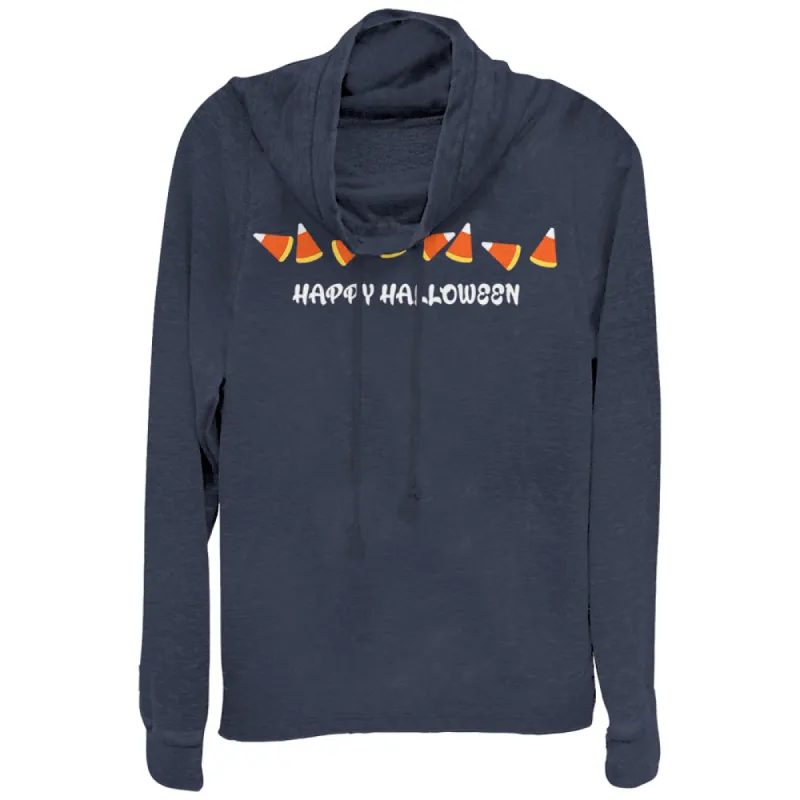 Junior's CHIN UP Halloween Candy Corn Parade Cowl Neck Sweatshirt sold by Chin Up Apparel