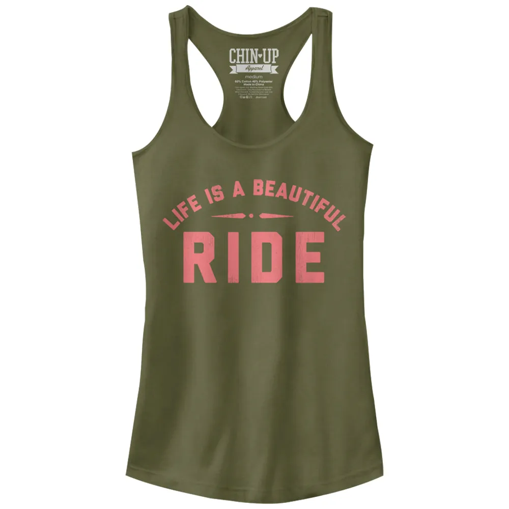 Junior's CHIN UP Life is a Beautiful Ride Racerback Tank Top sold by Chin Up Apparel
