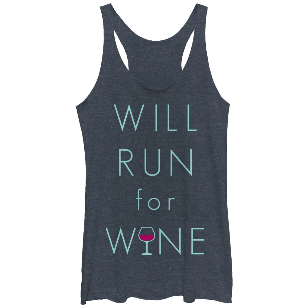 Women's CHIN UP Will Run For Wine Glass Racerback Tank Top sold by Chin Up Apparel