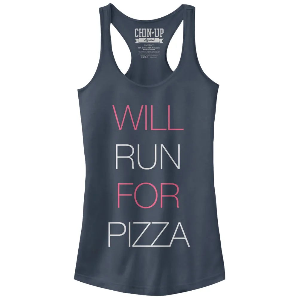 Junior's CHIN UP Will Run for Pizza Racerback Tank Top sold by Chin Up Apparel