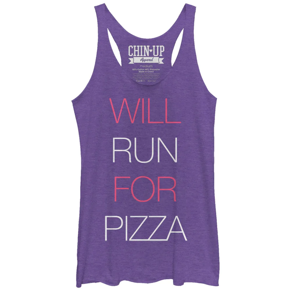 Women's CHIN UP Will Run for Pizza Racerback Tank Top sold by Chin Up Apparel