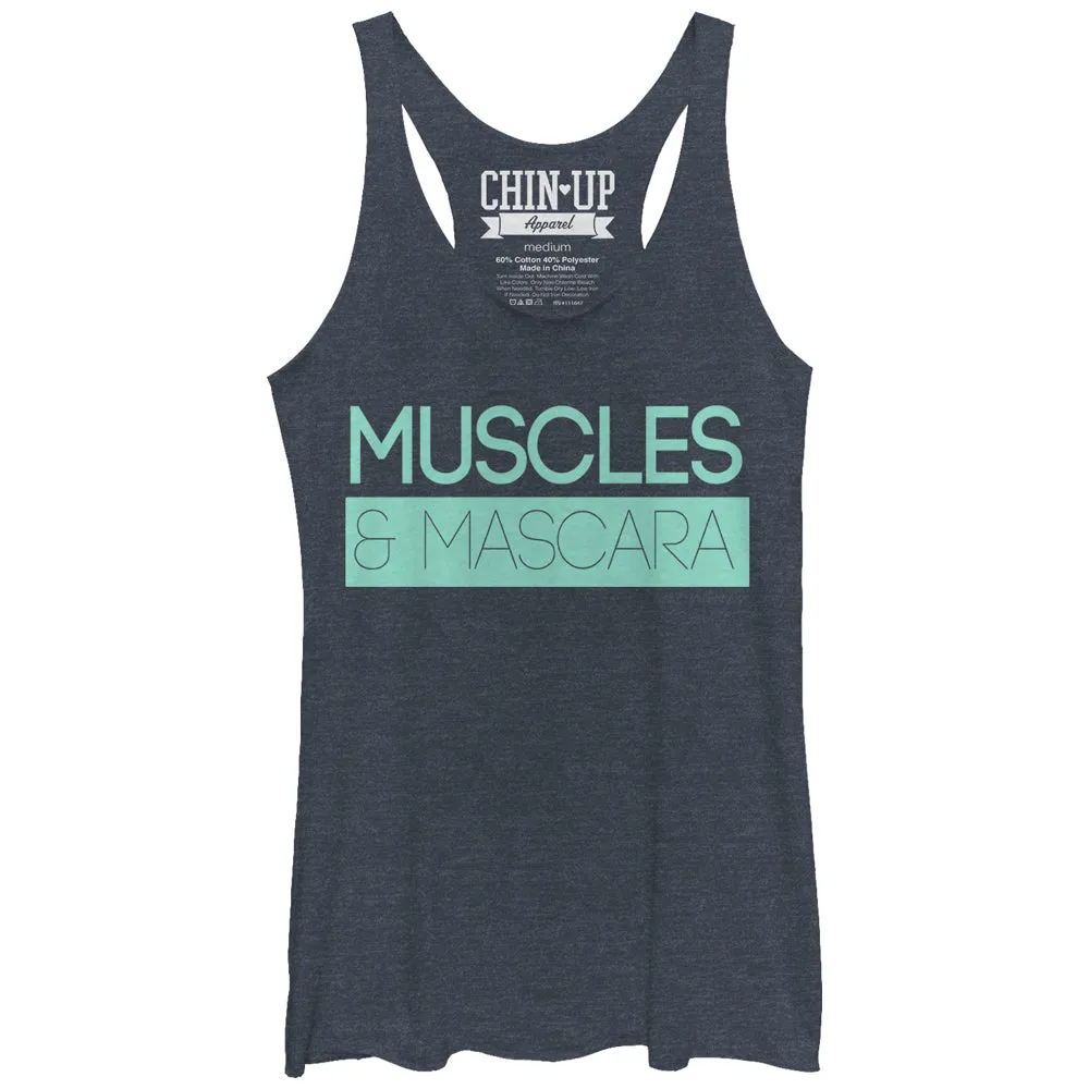 Women's CHIN UP Sleek Muscles and Mascara Racerback Tank Top sold by Chin Up Apparel