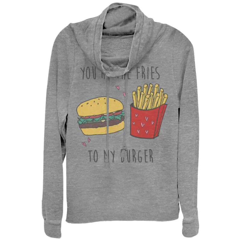 Junior's CHIN UP Fries to My Burger Cowl Neck Sweatshirt sold by Chin Up Apparel