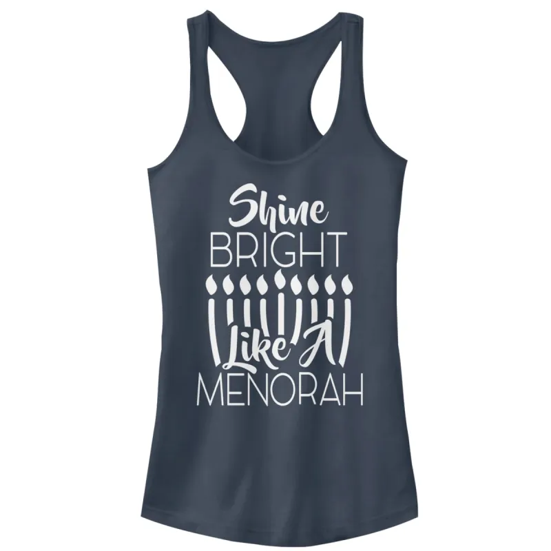 Junior's CHIN UP Hanukkah Bright Menorah Racerback Tank Top sold by Chin Up Apparel