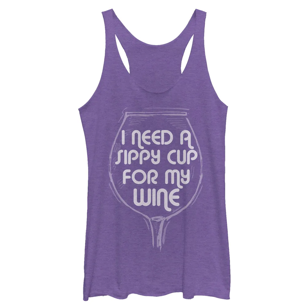 Women's CHIN UP Need a Sippy Cup for My Wine Racerback Tank Top sold by Chin Up Apparel