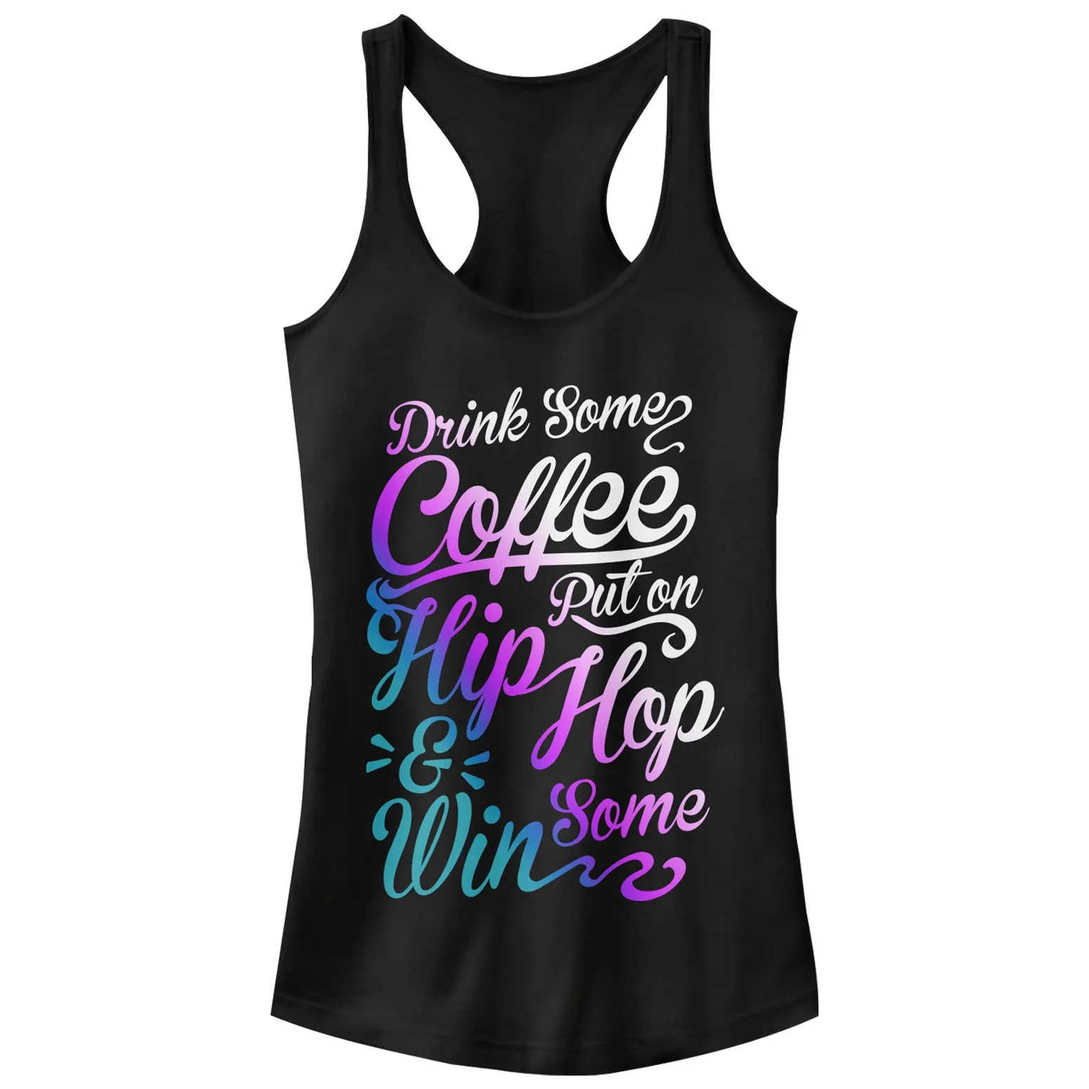 Junior's CHIN UP Coffee and Hip Hop Cursive Racerback Tank Top sold by Chin Up Apparel