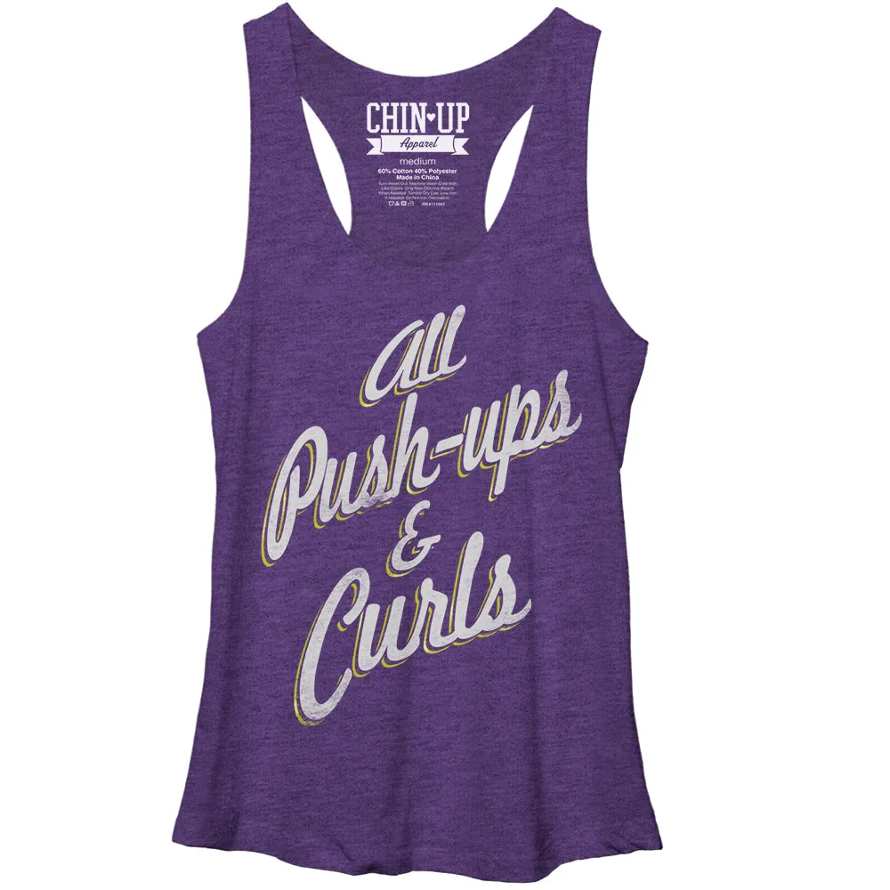Women's CHIN UP Push-ups and Curls Racerback Tank Top sold by Chin Up Apparel