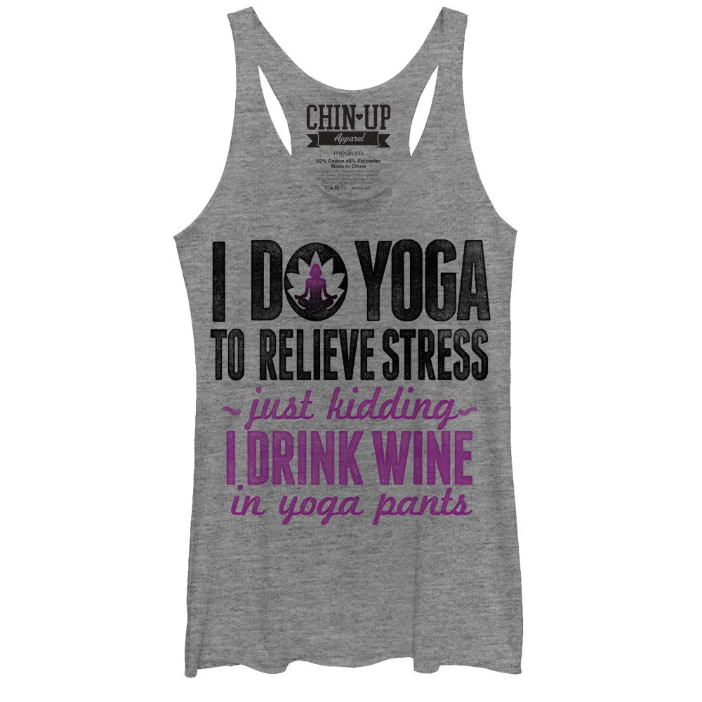 Women's CHIN UP Drink Wine in Yoga Pants Racerback Tank Top sold by Chin Up Apparel