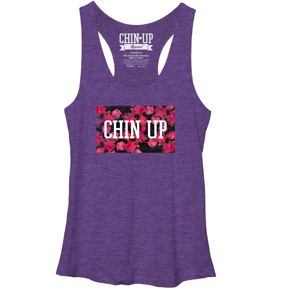 Women's CHIN UP Logo Floral Print Racerback Tank Top sold by Chin Up Apparel