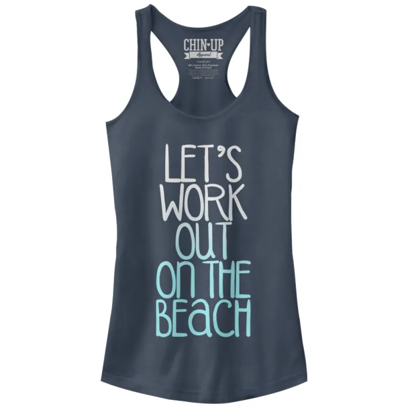 Junior's CHIN UP Work Out on the Beach Racerback Tank Top made by Chin Up Apparel