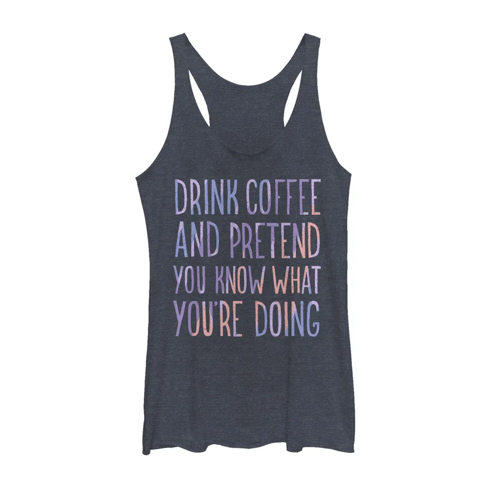 Women's CHIN UP Drink Coffee and Pretend Racerback Tank Top sold by Chin Up Apparel
