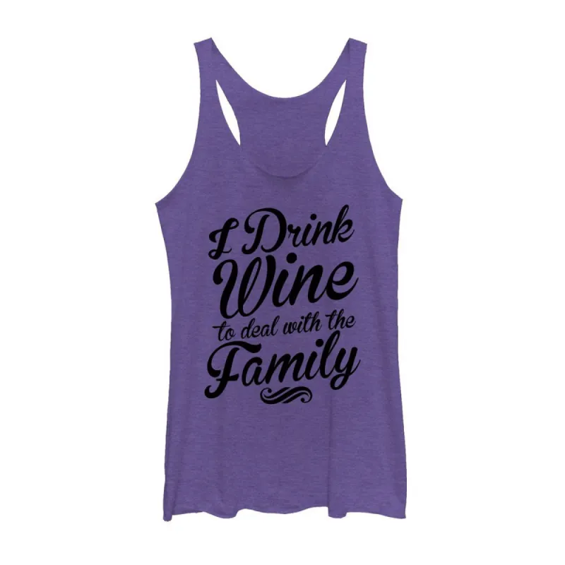 Women's CHIN UP Drink Wine to Deal With Family Racerback Tank Top sold by Chin Up Apparel