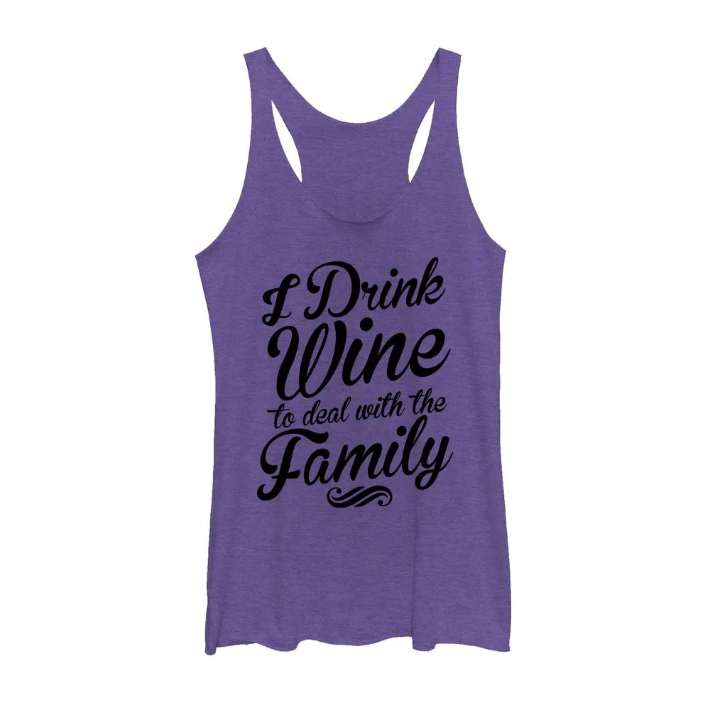 Women's CHIN UP Drink Wine to Deal With Family Racerback Tank Top sold by Chin Up Apparel