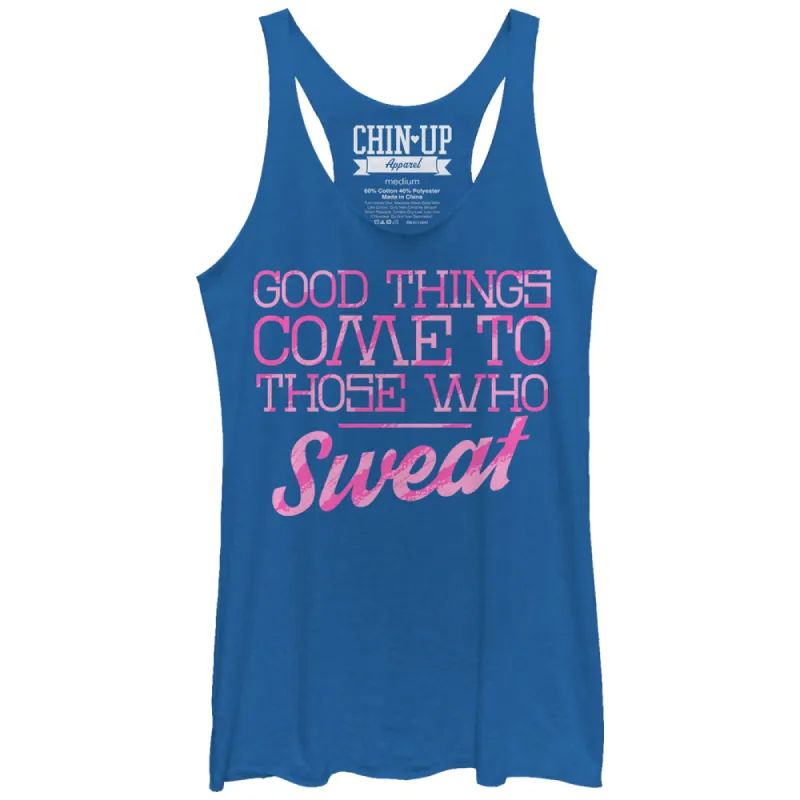 Women's CHIN UP Valentine Good Things to Those Who Sweat Racerback Tank Top sold by Chin Up Apparel
