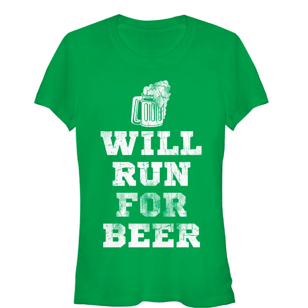 Junior's CHIN UP Running For Beer T-Shirt sold by Chin Up Apparel