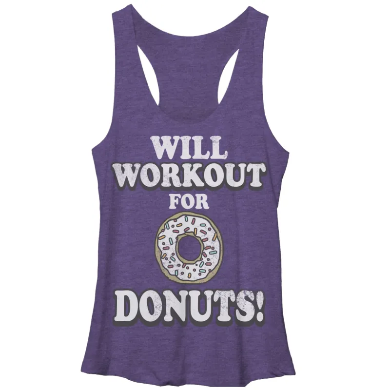 Women's CHIN UP Will Work Out For Donuts Racerback Tank Top sold by Chin Up Apparel