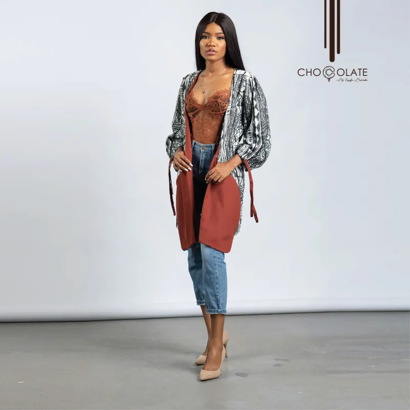 Black Print Booty Jacket (OUT OF STOCK BUT AVAILABLE IN OTHER FABRICS) sold by Chocolate