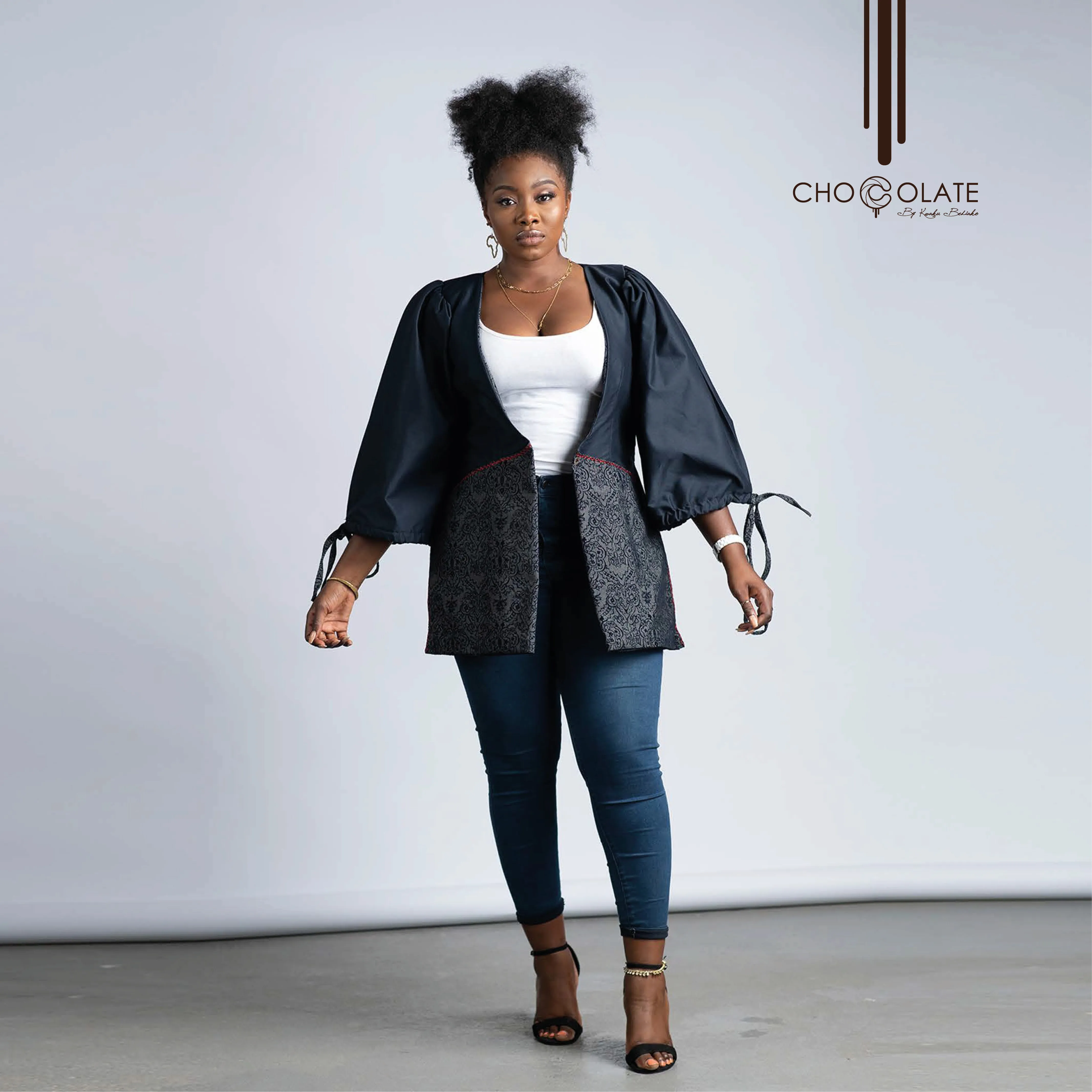 Classy Navy Blue Print Booty Jacket (BLACK JEANS OUT OF STOCK BUT AVAILABLE IN BROWN) sold by Chocolate product image thumbnail 4