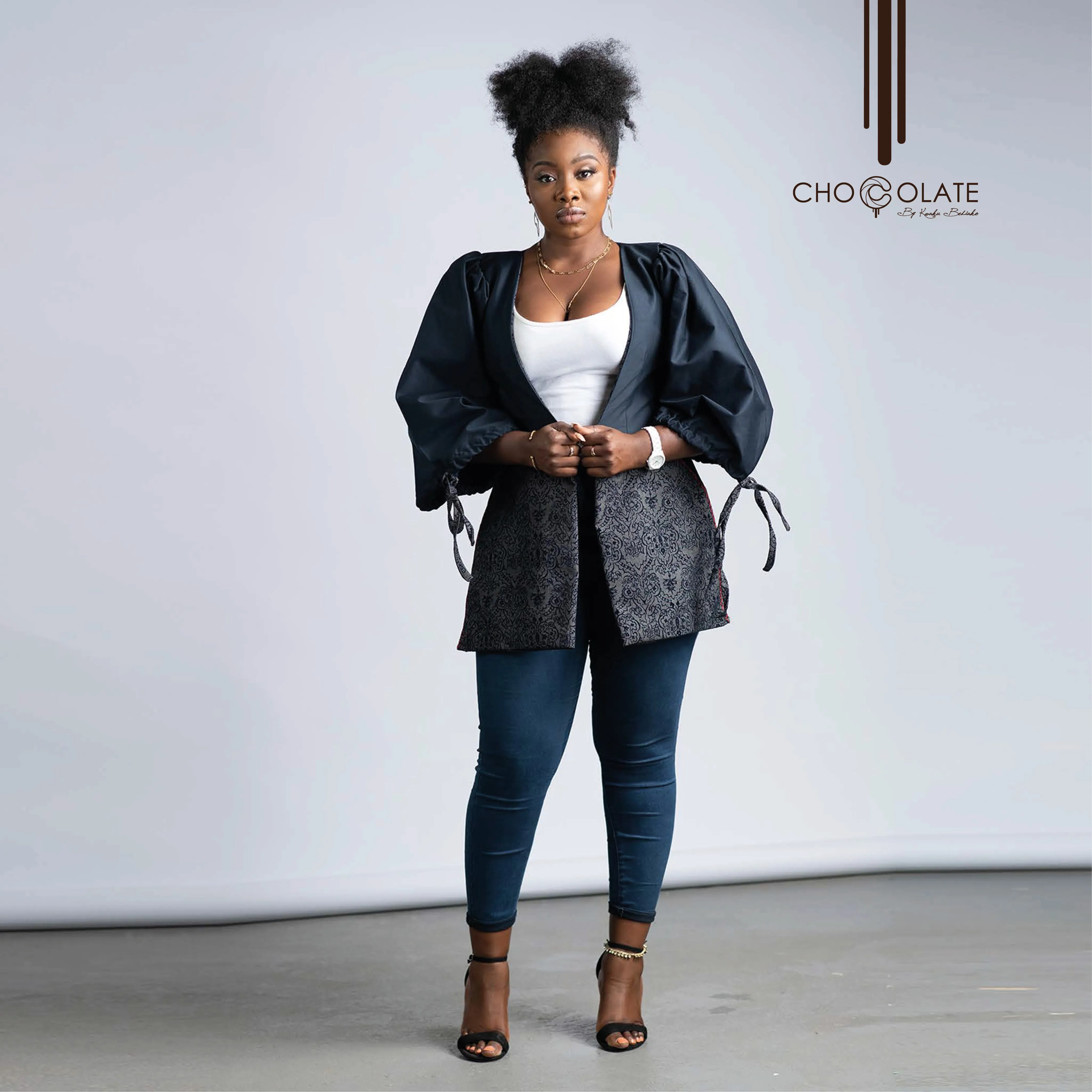 Classy Navy Blue Print Booty Jacket (BLACK JEANS OUT OF STOCK BUT AVAILABLE IN BROWN) sold by Chocolate product image thumbnail 3