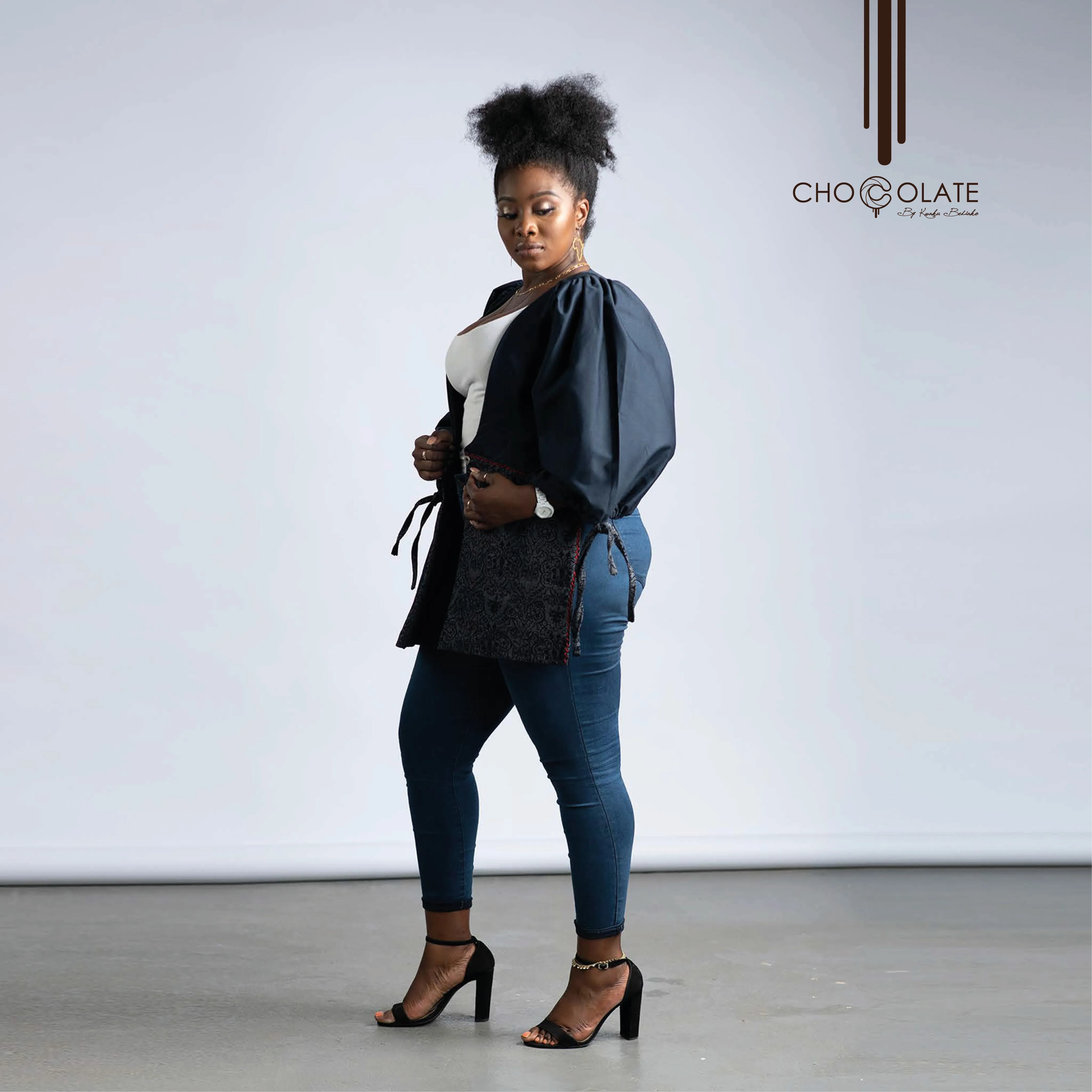 Classy Navy Blue Print Booty Jacket (BLACK JEANS OUT OF STOCK BUT AVAILABLE IN BROWN) sold by Chocolate product image thumbnail 5