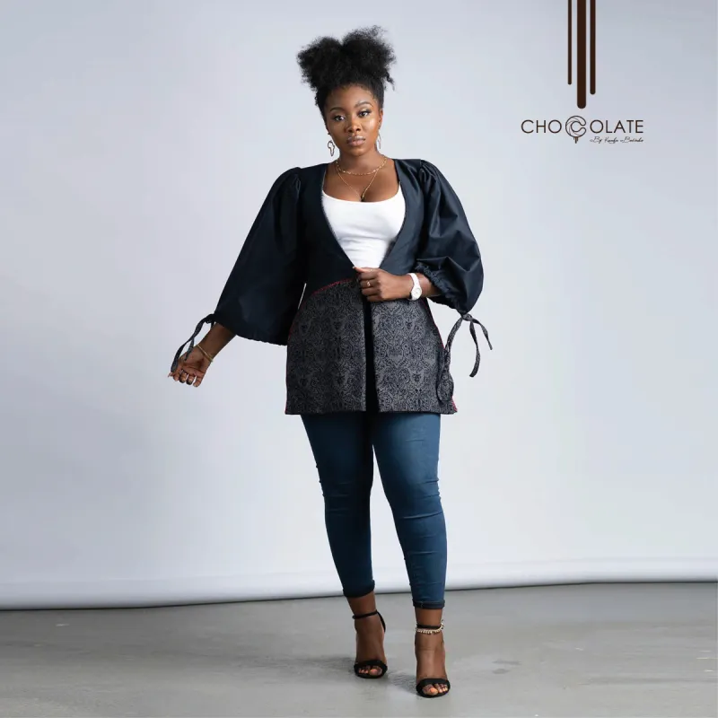 Classy Navy Blue Print Booty Jacket (BLACK JEANS OUT OF STOCK BUT AVAILABLE IN BROWN) sold by Chocolate