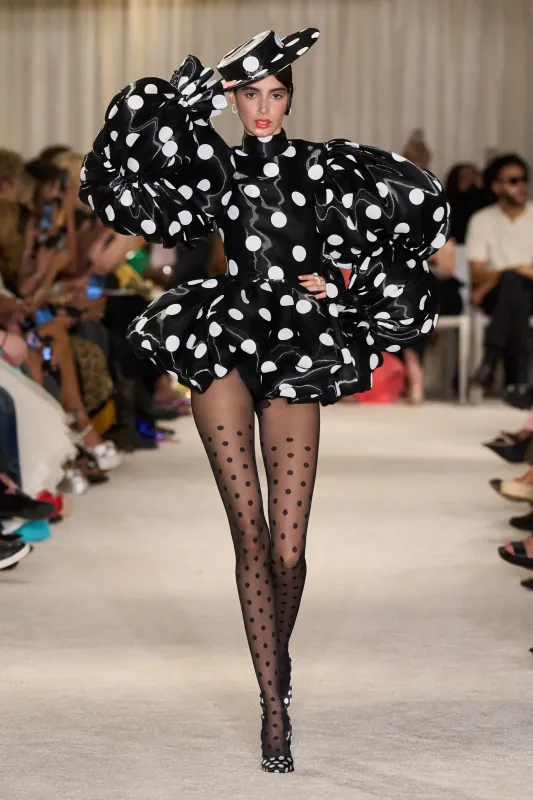 Black and White Liquid Organza Polka Dot Bubble Mini Dress sold by Christian Siriano
