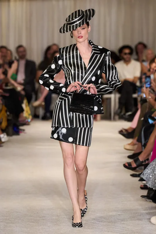 Black and White Stripe & Polka Dot Liquid Organza Blazer made by Christian Siriano