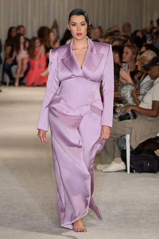 Lavender Long Line Blazer Coat with Corset made by Christian Siriano
