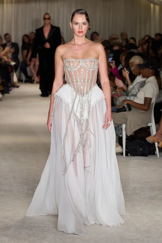 White Chiffon Crystal Corset Gown made by Christian Siriano