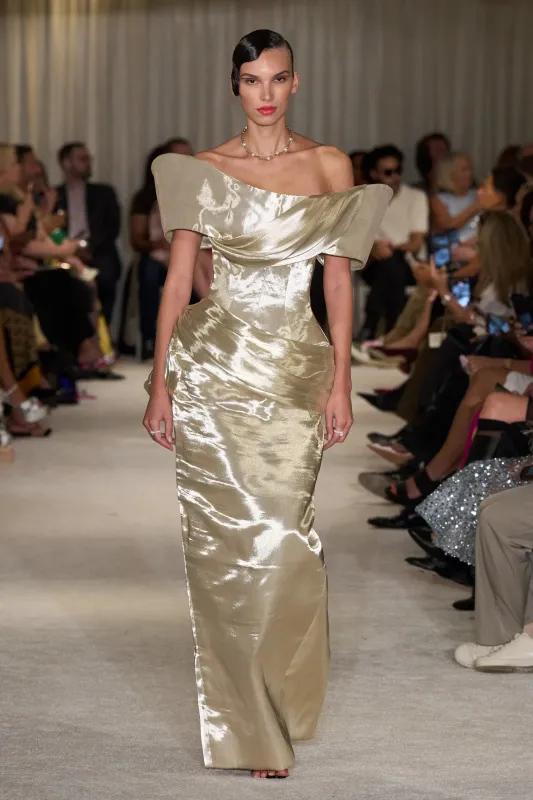 Metallic Gold Corset Draped Gown made by Christian Siriano