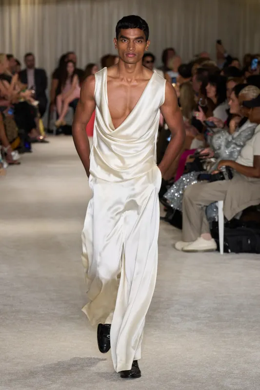 Ivory Satin Wide Leg Trouser made by Christian Siriano