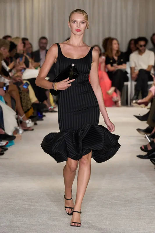 Black Stripe Bubble Hem Midi Dress made by Christian Siriano