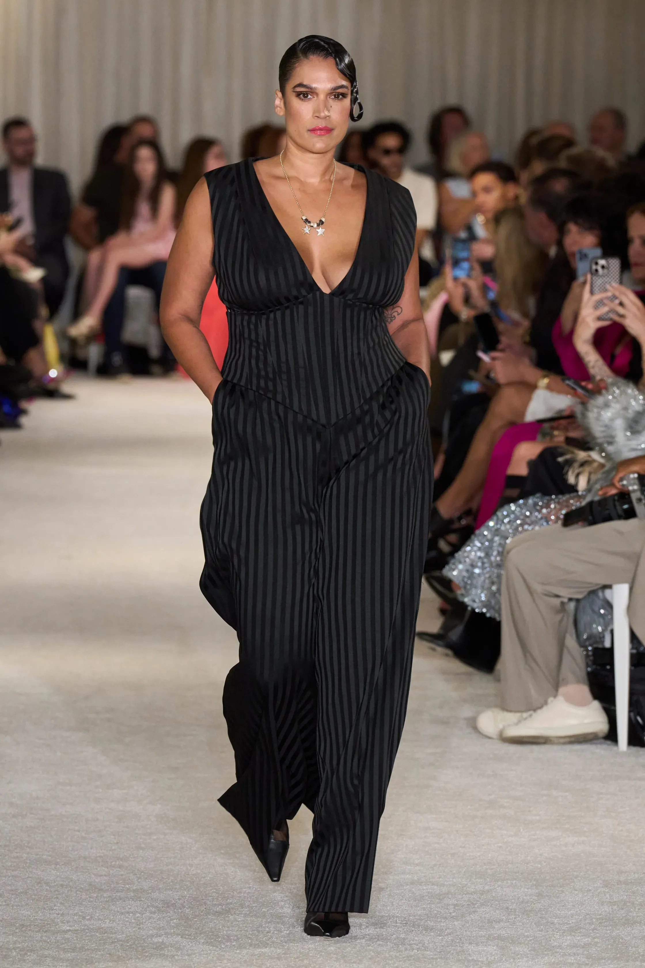 Black Stripe Corset Top sold by Christian Siriano