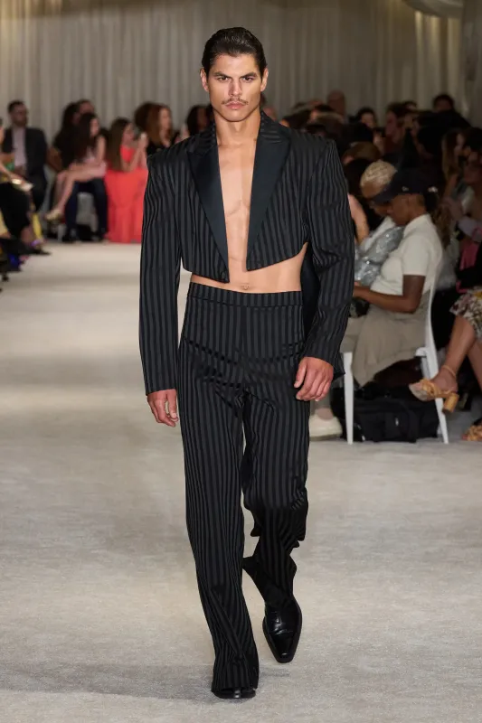 Black Stripe Cropped Blazer made by Christian Siriano