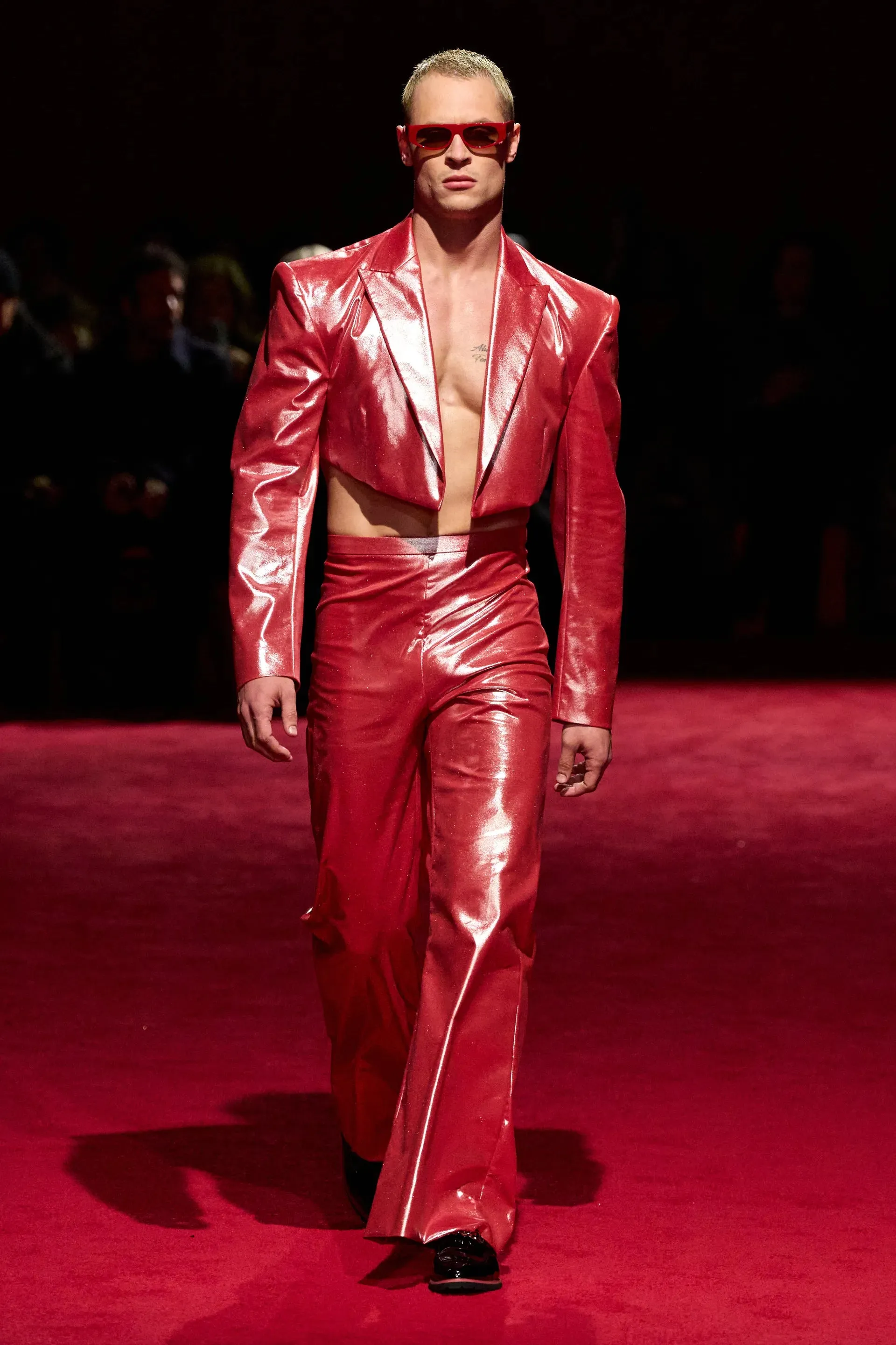 Red Iridescent Cropped Blazer sold by Christian Siriano