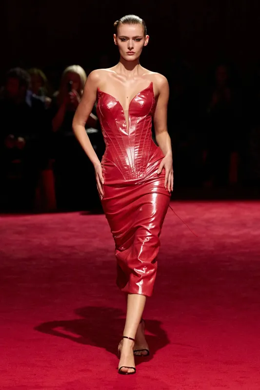Red Iridescent Midi Dress made by Christian Siriano