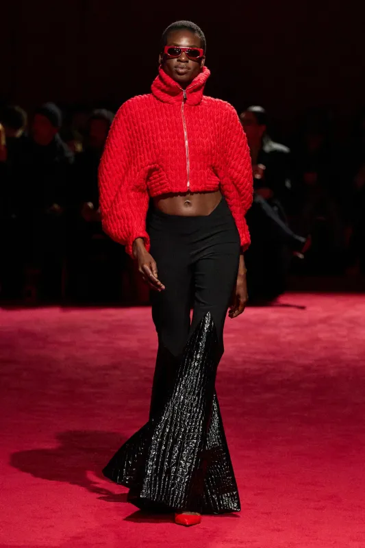 Black Crepe Trousers with Patent Croc Bell Flare made by Christian Siriano