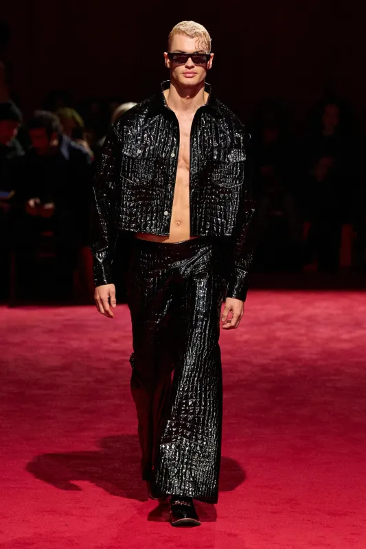 Black Patent Croc Cropped Jacket sold by Christian Siriano